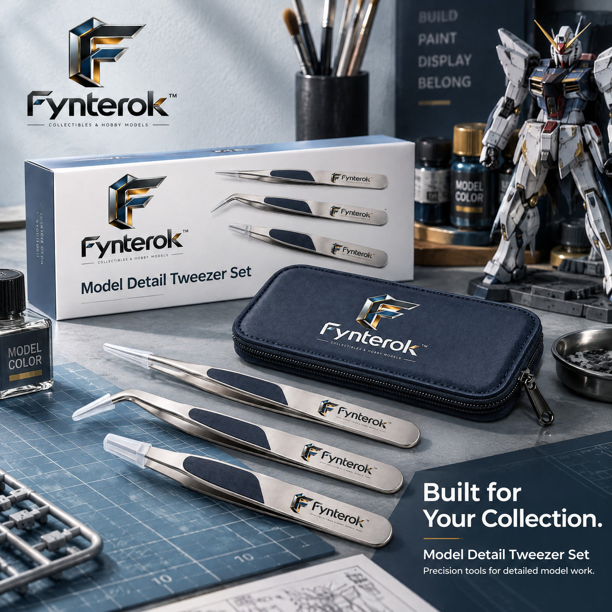 Fynterok™ PrecisionGrip Model Tweezers – Fine Detail Handling Tool for Model Building, Miniature Assembly, Crafting & Creative Projects