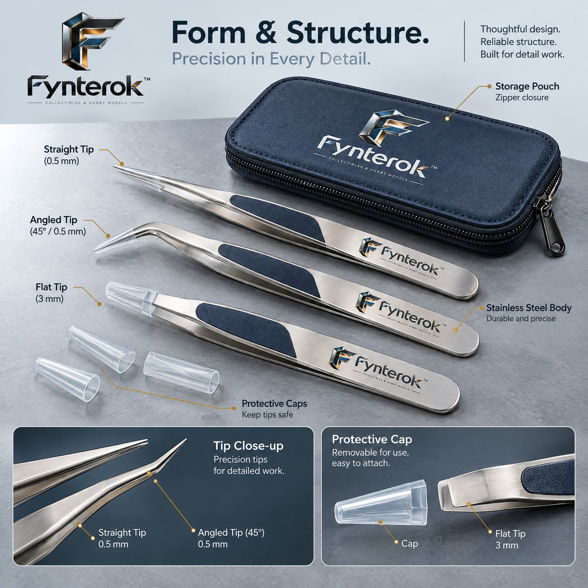 Fynterok™ PrecisionGrip Model Tweezers – Fine Detail Handling Tool for Model Building, Miniature Assembly, Crafting & Creative Projects